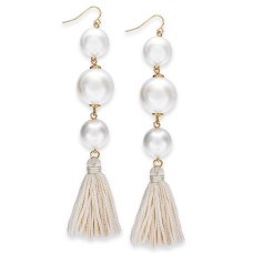 Thalia Sodi Gold-Tone Imitation Pearl & Tassel Drop Earring, White