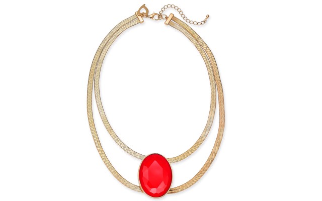  Gold-Tone Large Stone Double Strand Statement Necklace(16+3)