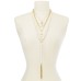  Gold-Tone Pavé Cross, Imitation Pearl & Chain Tassel Layered Lariat Necklace, 16″ + 3″ extender, White