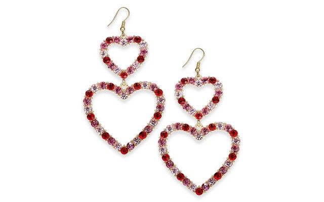  Gold-Tone Pave Double-Heart Drop Earrings