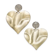 Thalia Sodi Gold-Tone Pave Hammered Heart Drop Earrings