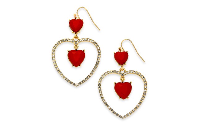  Gold-Tone Pave & Heart Stone Drop Earrings,Wine