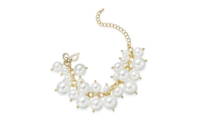  Gold-Tone Shaky Imitation Pearl Link Bracelet