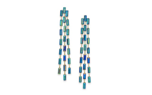  Gold-Tone Stone Triple-Row Linear Drop Earrings – Blue