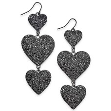 Thalia Sodi Hematite-Pink Tone Pave Heart Triple Drop Earrings
