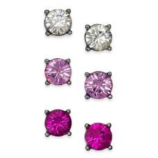 Thalia Sodi Hematite-Tone 3-Pc. Set Crystal Stud Earrings, Silver/Pink