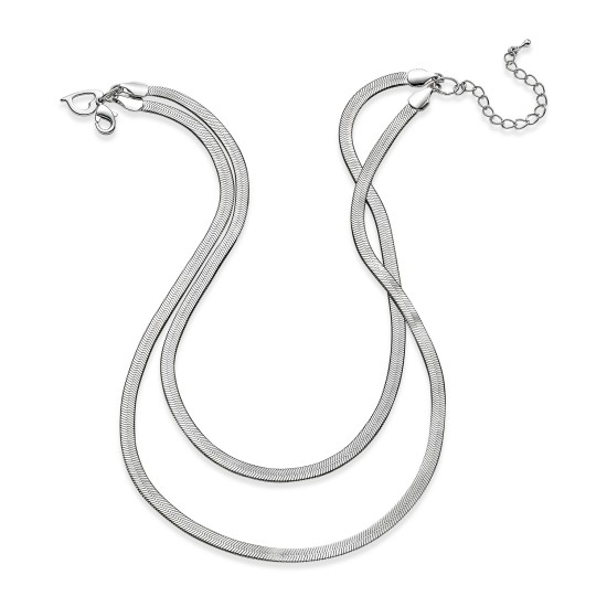  Herringbone Double Chain Necklace (Silver)