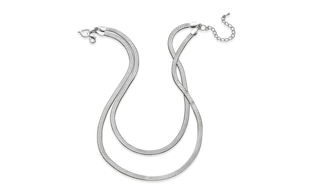  Herringbone Double Chain Necklace (Silver)