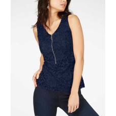 Thalia Sodi Lace Zipper-Front Top (Navy, Large)
