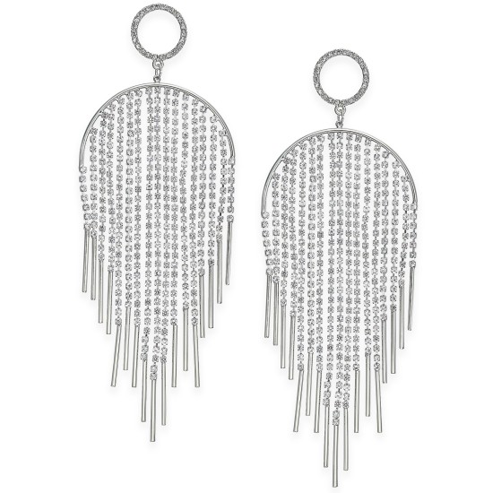  Silver-Tone Pave Crystal Tassel Mobile Drop Earrings