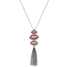 Thalia Sodi Silver-Tone Pave Lip & Chain Tassel Pendant Necklace (32)