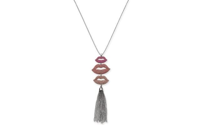 Silver-Tone Pave Lip & Chain Tassel Pendant Necklace (32)