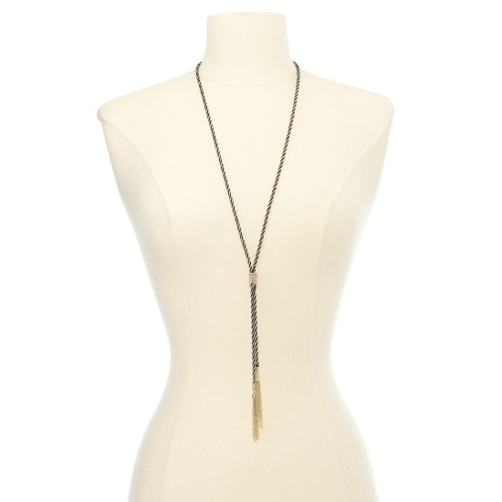  Two-Tone Pave Knotted Rope Lariat Necklace, (30-1/2+3)