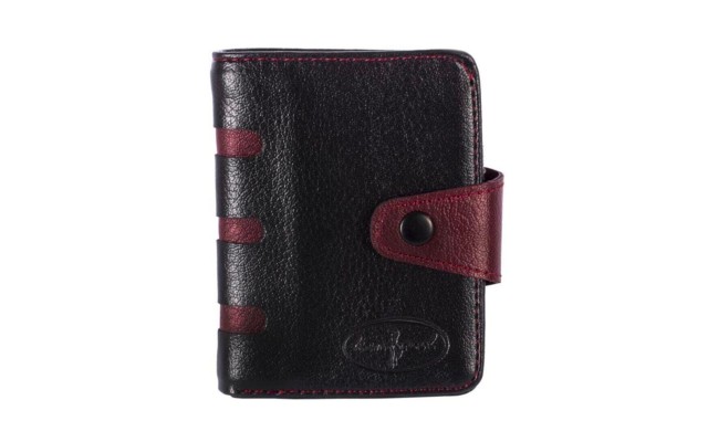  Men’s Slim Bifold Wallet With Snap Closure Multi Compartments, Black-Bordeaux