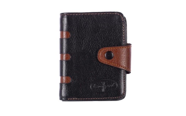  Men’s Slim Bifold Wallet With Snap Closure Multi Compartments, black-brown