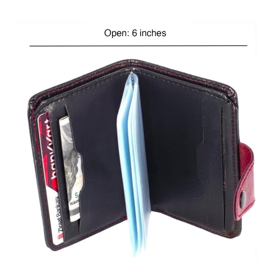  Men’s Slim Bifold Wallet With Snap Closure Multi Compartments, Black-Bordeaux