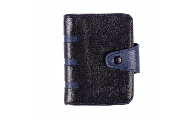  Men’s Slim Bifold Wallet With Snap Closure Multi Compartments, Black/Navy