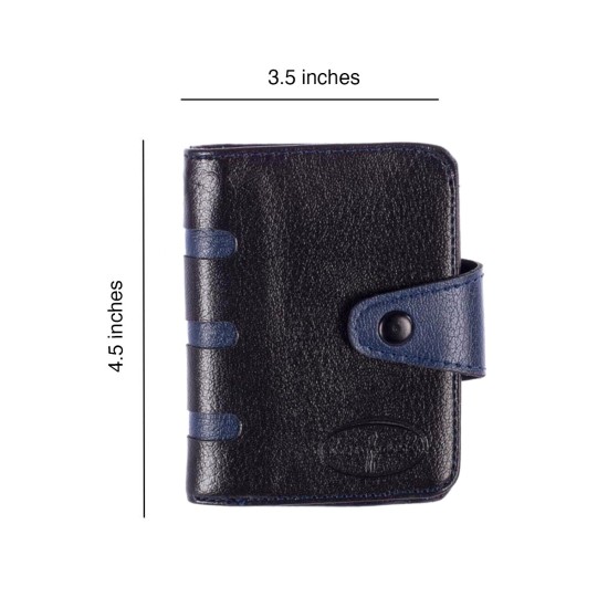  Men’s Slim Bifold Wallet With Snap Closure Multi Compartments, Black/Navy
