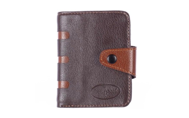 Men’s Slim Bifold Wallet With Snap Closure Multi Compartments, Dark Brown-Brown