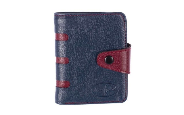  Men’s Slim Bifold Wallet With Snap Closure Multi Compartments, Navy-Bordeaux