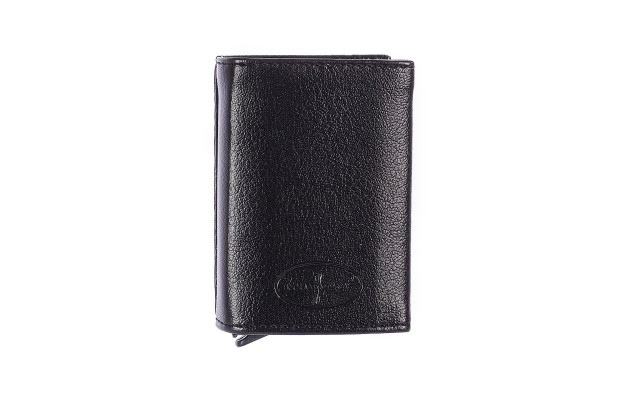  Men’s Trifold Wallet Sleek and Slim With Special Opening Mechanism, Black