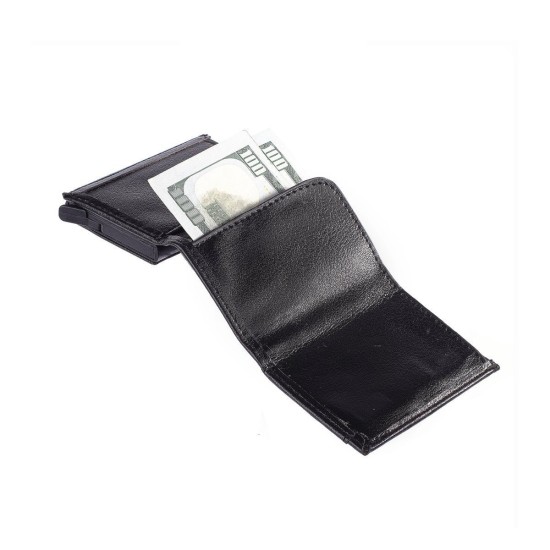 Men’s Trifold Wallet Sleek and Slim With Special Opening Mechanism, Black
