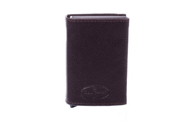  Men’s Trifold Wallet Sleek and Slim With Special Opening Mechanism, Dark Brown