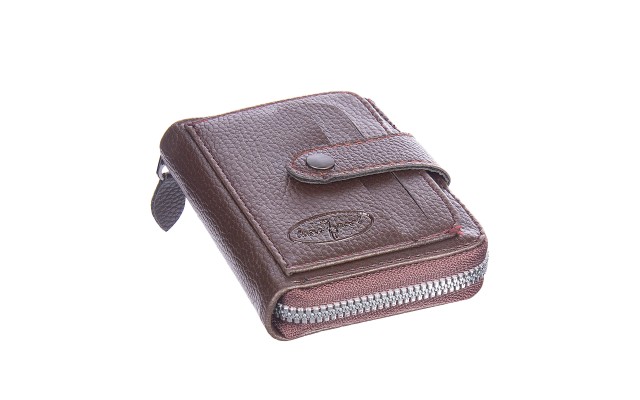  Unisex Credit Card Case with Snap Closure, Dark Brown