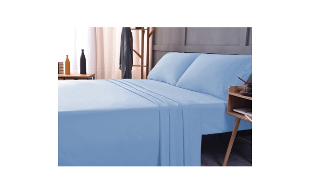  Wrinkle Free Sheet Sets with Deep Pockets & Stain Resistant, 1800 Thread Count Bamboo Based, Light Blue, Queen