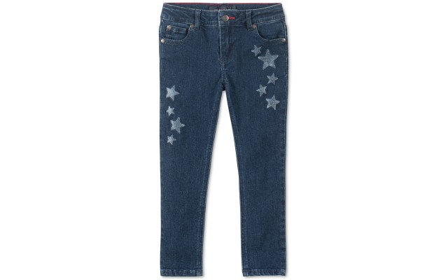  Big Girls Glitter-Star Skinny Jeans, Blue, 7