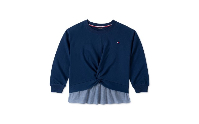  Big Girls Layered-Look Twist Shirt (Navy, 7)