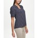  Heart-Print V-Neck Blouse (Blue, Medium)