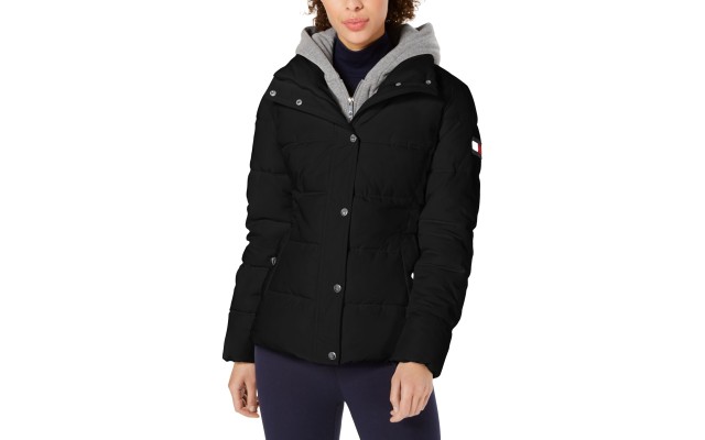  Hoodie Puffer Coat, Black, S