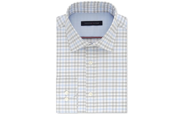  Men's Athletic-Fit Check Dress Shirts, Gray, 16.5 36/37