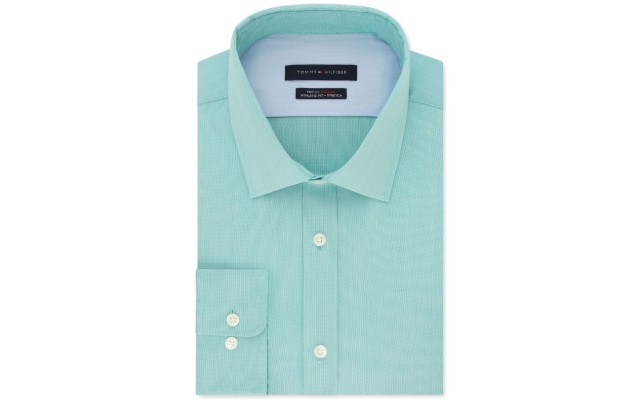  Men's Athletic-Fit Flex Collar Dress Shirts, Green, 15.5X32-33