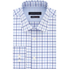 Tommy Hilfiger Men’s Athletic-Fit Non-Iron TH Flex Performance Stretch Plaid Dress Shirt (Blue, 16X34-35)