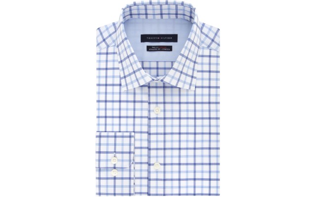  Men’s Athletic-Fit Non-Iron TH Flex Performance Stretch Plaid Dress Shirt (Blue, 16X34-35)