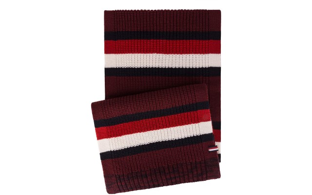  Men’s Back Bay Cardigan-Knit Striped Marled Scarf (Rhododendron)