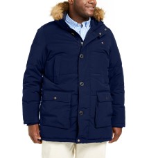 Tommy Hilfiger Men’s Big & Tall Long Parka Jacket with Faux Fur Hood (Navy, 3XL)