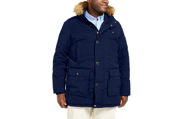 Men’s Big & Tall Long Parka Jacket with Faux Fur Hood (Navy, 3XL)