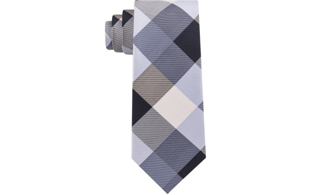  Men’s Bold Plaid Silk Tie, Navy