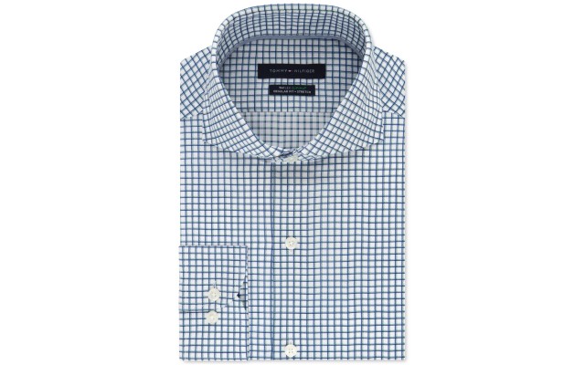  Men’s Classic/Regular-Fit Non-Iron THFlex Supima Stretch Check Dress Shirts, Hunter, 17x34-35