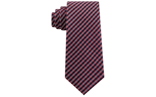  Men’s Classic Textured Plaid Tie, Red