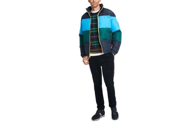  Men’s Colorblocked Puffer Jacket (Gray, L)