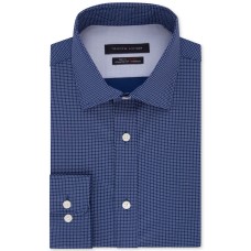 Tommy Hilfiger Men’s Fitted Non-Iron TH Flex Performance Stretch Grid Dress Shirt (Navy, 16X34-35)
