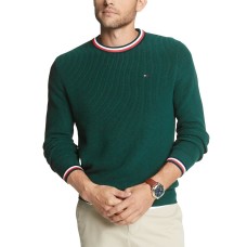 Tommy Hilfiger Men’s Geneva Regular-Fit Tipped Ribbed-Knit Sweater, Botanical Green, M