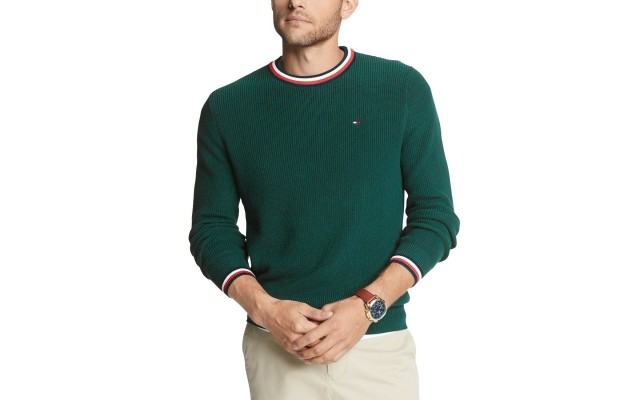  Men’s Geneva Regular-Fit Tipped Ribbed-Knit Sweater, Botanical Green, M