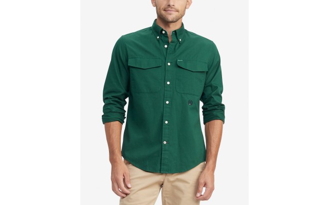  Men’s Hargrove Custom-Fit Twill Utility Shirt (Dark Green, X-Large)
