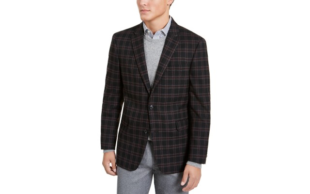  Men’s Long Classic Blazer, Wine/Black, 40L