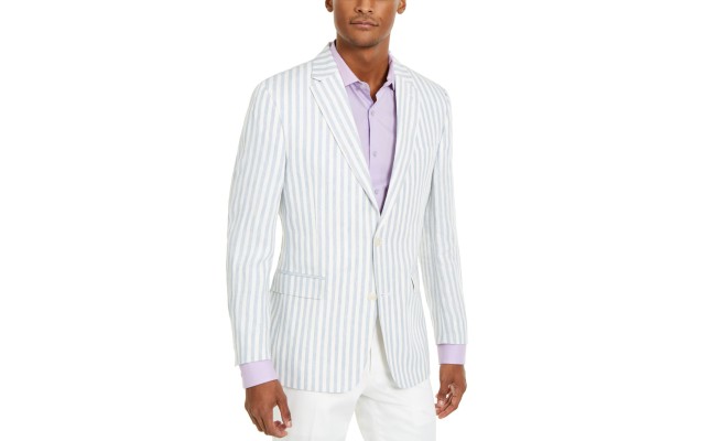  Men’s Modern-Fit Blue/White Stripe Sport Coat (Blue, 42 T)